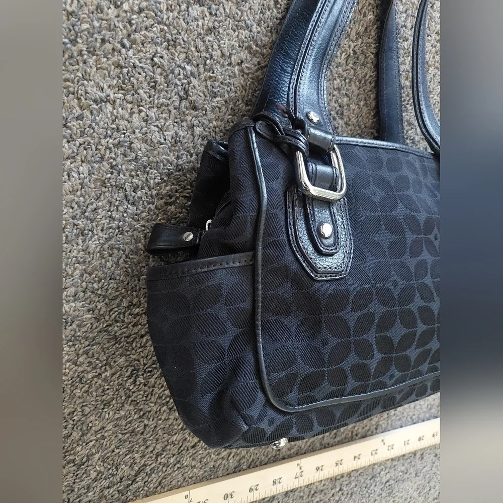 Vintage Fossil black Canvas & leather 2 strap shoulder bag purse w/ Key charm